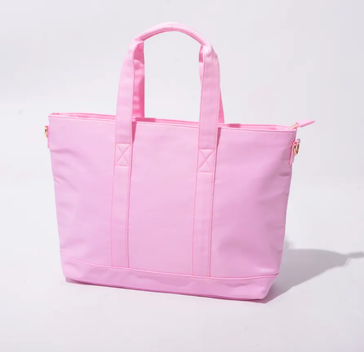 DIY custom nylon tote with patches in light pink color option